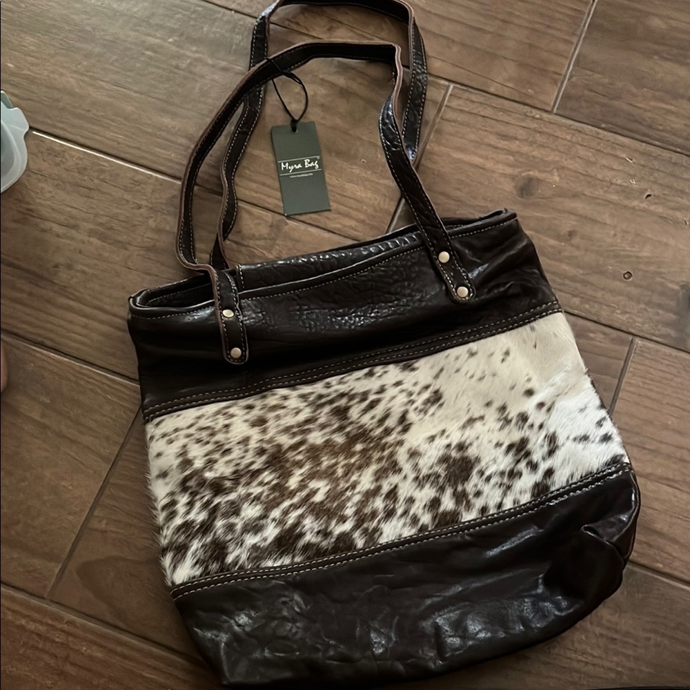Myra Bag Brown and White Shoulder Bag with Chic Design